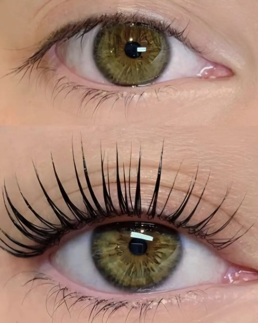 Nahaufnahme eines Auges mit geformten, geöffnet wirkenden Naturwimpern.